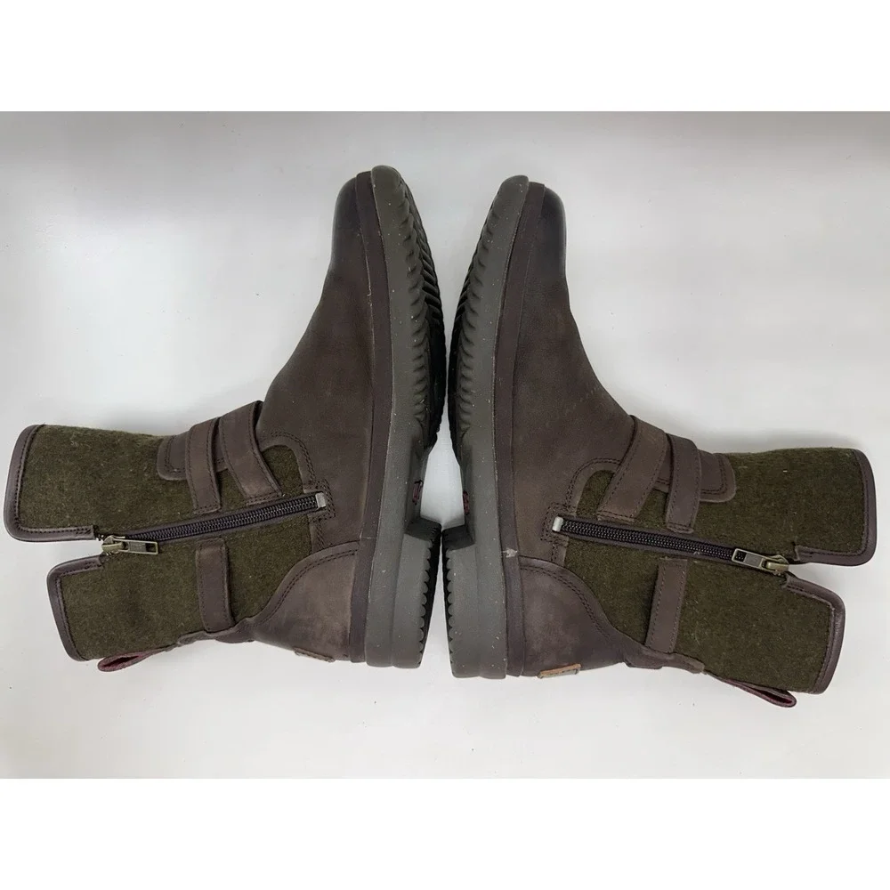 UGG Simmens Waterproof Leather Wool Moto Boots Brown Green Plaid Size 6.5-7